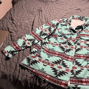 Tribal Print Button-Up Jacket